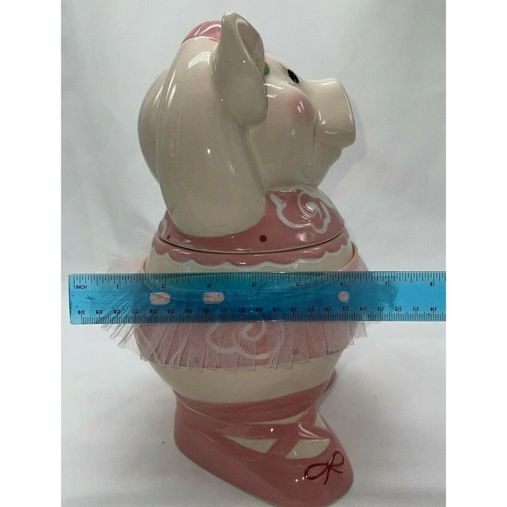 Vintage Ballerina Dancing Pink Pig with Tutu Ceramic Cookie Jar 11.5